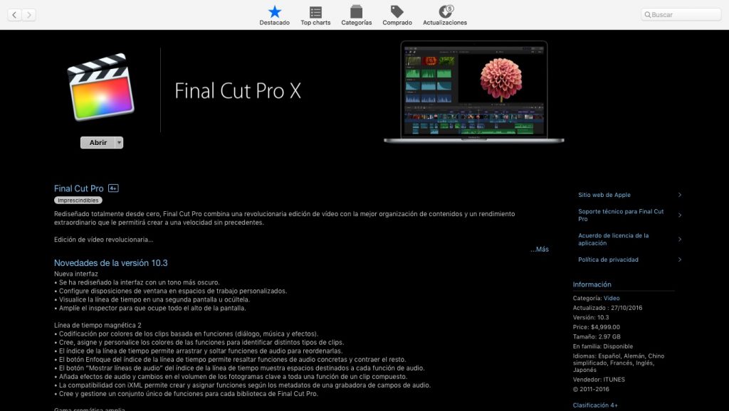 pantalla final cut pro x